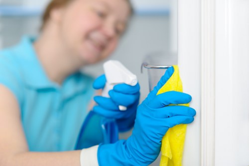 Cleaner working carefully in a home interior