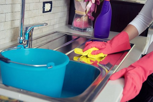 Sanitized kitchen and communal area during office cleaning in Chiswick